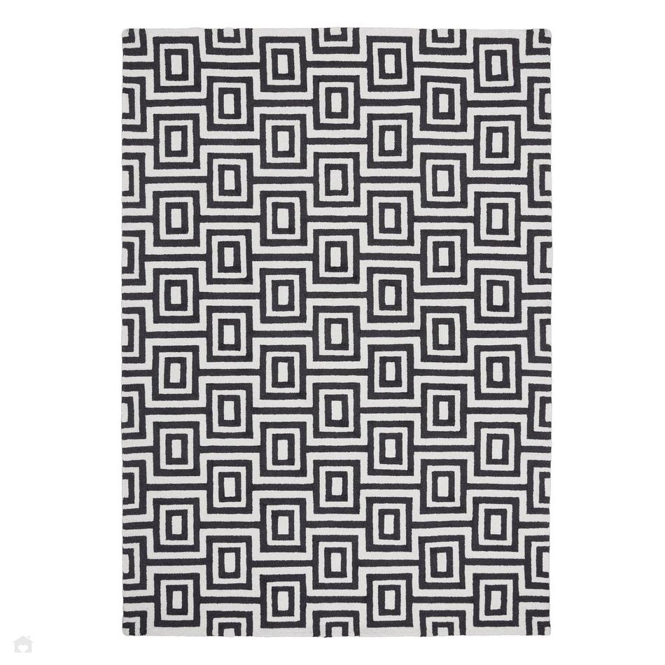 White Labyrinth Rug Texture Labyrinth Modern Geometric Repeated Squares Hand-Woven Ribbed Textured