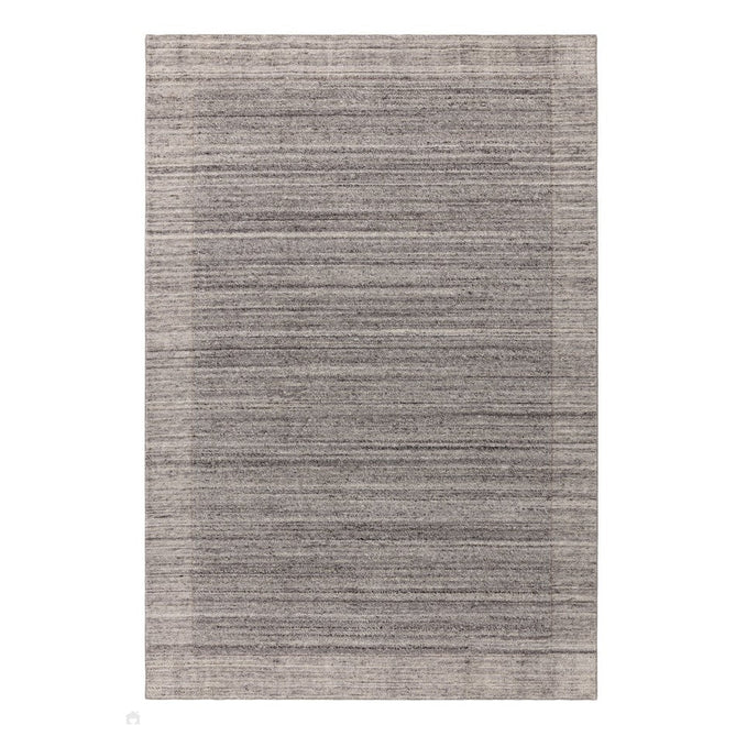 Larson Modern Plain Hi-Low Border Hand-Woven Textured Looped Wool Low Short Pile Charcoal Grey Rug-Asiatic Carpets-Rug Love - The Most Loved Rug Store