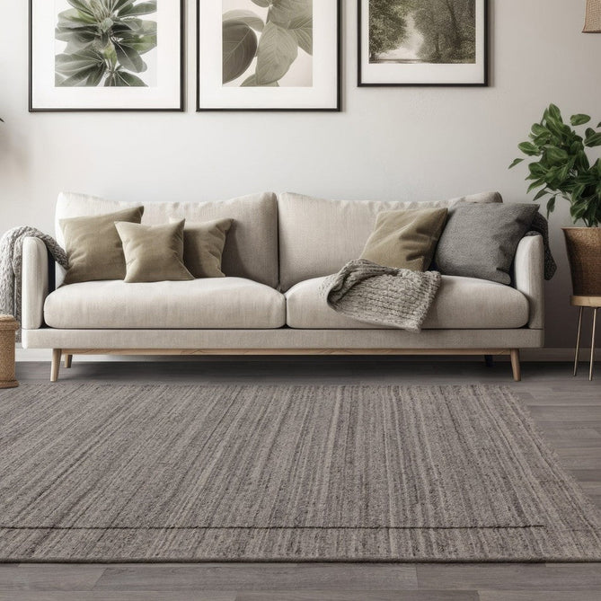 Larson Modern Plain Hi-Low Border Hand-Woven Textured Looped Wool Low Short Pile Charcoal Grey Rug-Asiatic Carpets-Rug Love - The Most Loved Rug Store