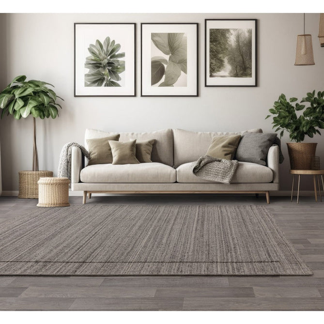 Larson Modern Plain Hi-Low Border Hand-Woven Textured Looped Wool Low Short Pile Charcoal Grey Rug-Asiatic Carpets-Rug Love - The Most Loved Rug Store