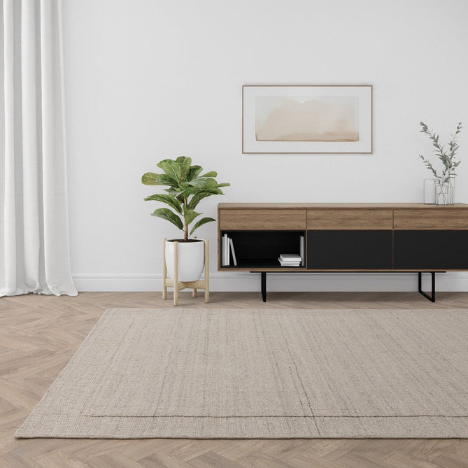 Larson Modern Plain Hi-Low Border Hand-Woven Textured Looped Wool Low Short Pile Ivory Rug-Asiatic Carpets-Rug Love - The Most Loved Rug Store