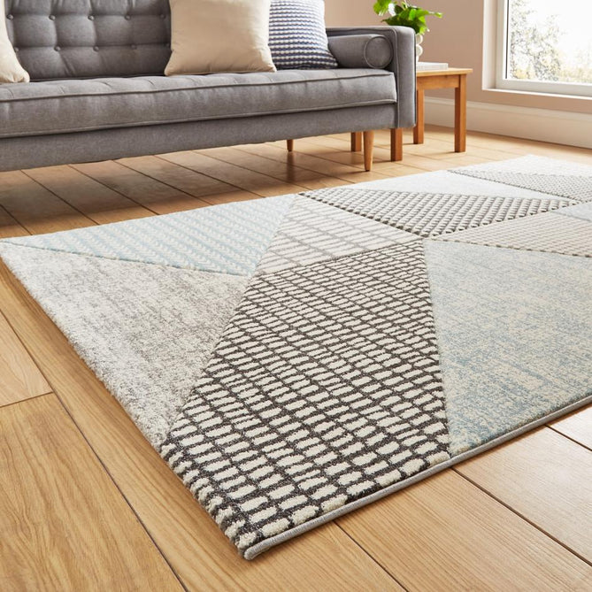 Catherine Lansfield Larsson Geo Modern Abstract Durable Easy-Care Carved High Density Polyproplyene Blue/Grey Rug
