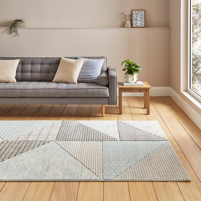 Catherine Lansfield Larsson Geo Modern Abstract Durable Easy-Care Carved High Density Polyproplyene Blue/Grey Rug