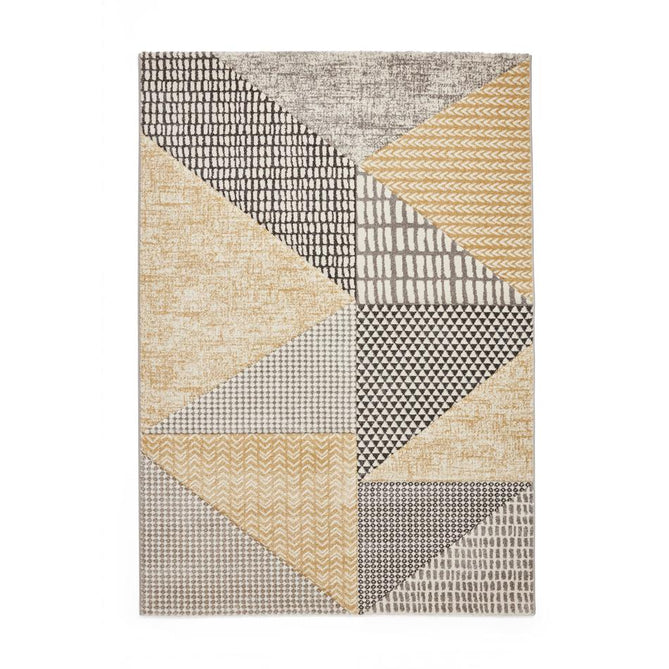 Catherine Lansfield Larsson Geo Modern Abstract Durable Easy-Care Carved High Density Polyproplyene Ochre/Grey Rug