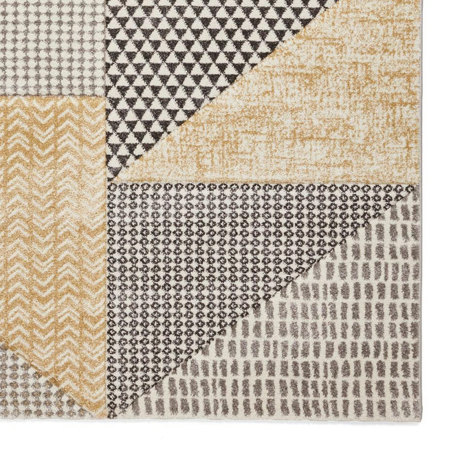 Catherine Lansfield Larsson Geo Modern Abstract Durable Easy-Care Carved High Density Polyproplyene Ochre/Grey Rug