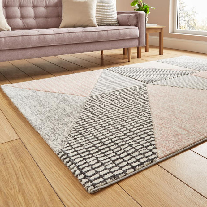Catherine Lansfield Larsson Geo Modern Abstract Durable Easy-Care Carved High Density Polyproplyene Rose/Grey Rug
