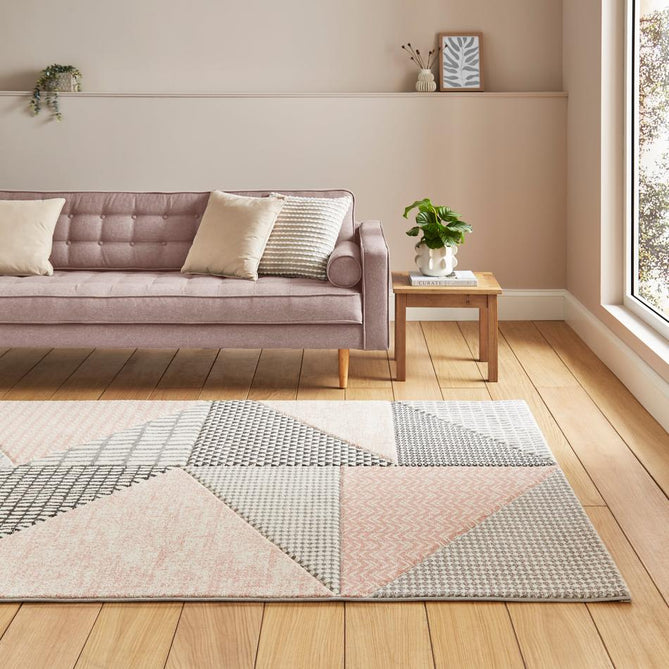 Catherine Lansfield Larsson Geo Modern Abstract Durable Easy-Care Carved High Density Polyproplyene Rose/Grey Rug