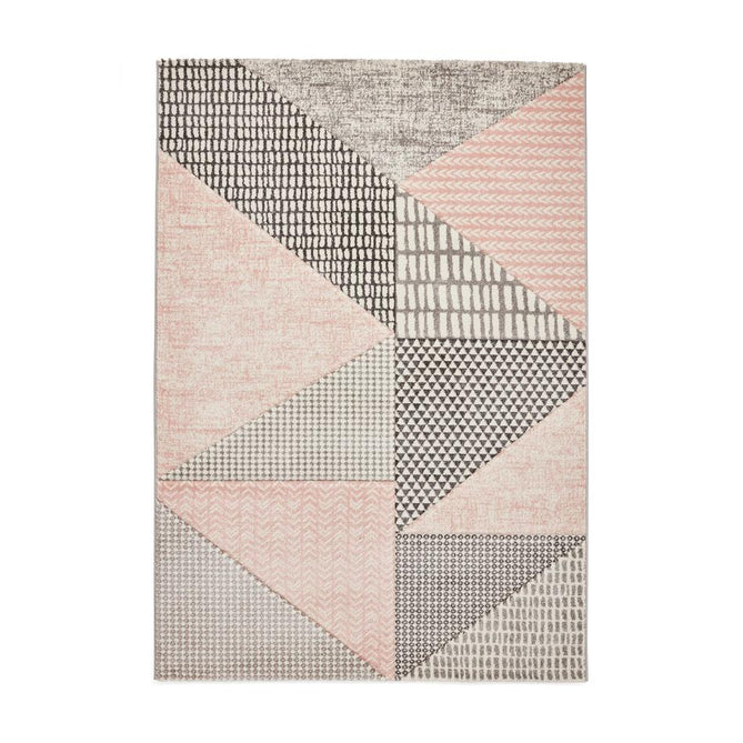 Catherine Lansfield Larsson Geo Modern Abstract Durable Easy-Care Carved High Density Polyproplyene Rose/Grey Rug