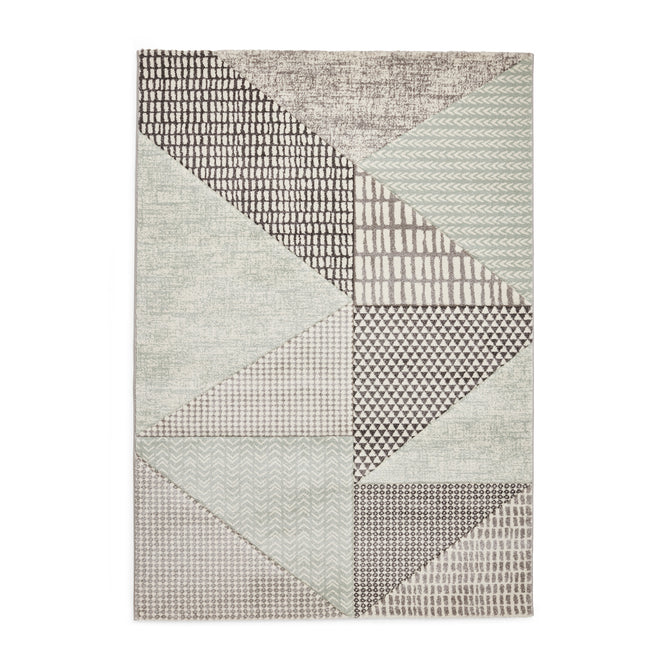 Catherine Lansfield Larsson Geo Modern Abstract Durable Easy-Care Carved High Density Polyproplyene Light Sage Green/Grey Rug