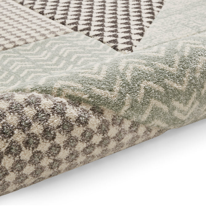 Catherine Lansfield Larsson Geo Modern Abstract Durable Easy-Care Carved High Density Polyproplyene Light Sage Green/Grey Rug