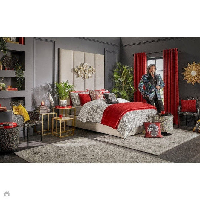 Laurence Llewelyn-Bowen Damask Modern Floral Ornate Abstract Border Metallic Shimmer Hi-Lo Textured Soft-Touch Polyester Low Profile Short Pile Pearl/Grey Rug-Think Rugs-Rug Love - The Most Loved Rug Store