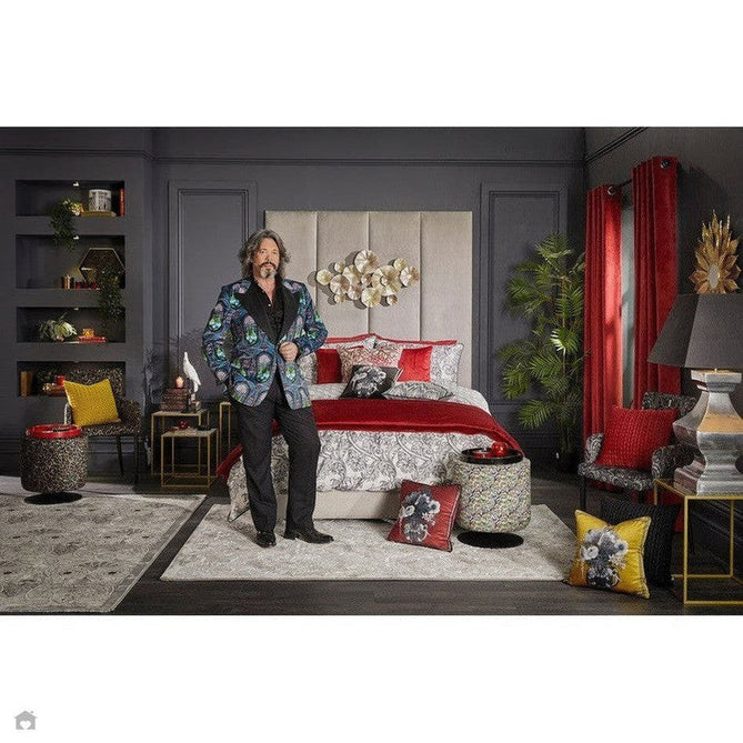 Laurence Llewelyn-Bowen Damask Modern Floral Ornate Abstract Border Metallic Shimmer Hi-Lo Textured Soft-Touch Polyester Low Profile Short Pile Pearl/Grey Rug-Think Rugs-Rug Love - The Most Loved Rug Store