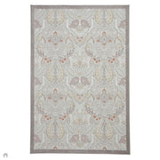 Laurence Llewelyn-Bowen Damask Modern Floral Ornate Abstract Border Metallic Shimmer Hi-Lo Textured Soft-Touch Polyester Low Profile Short Pile Pearl/Grey Rug