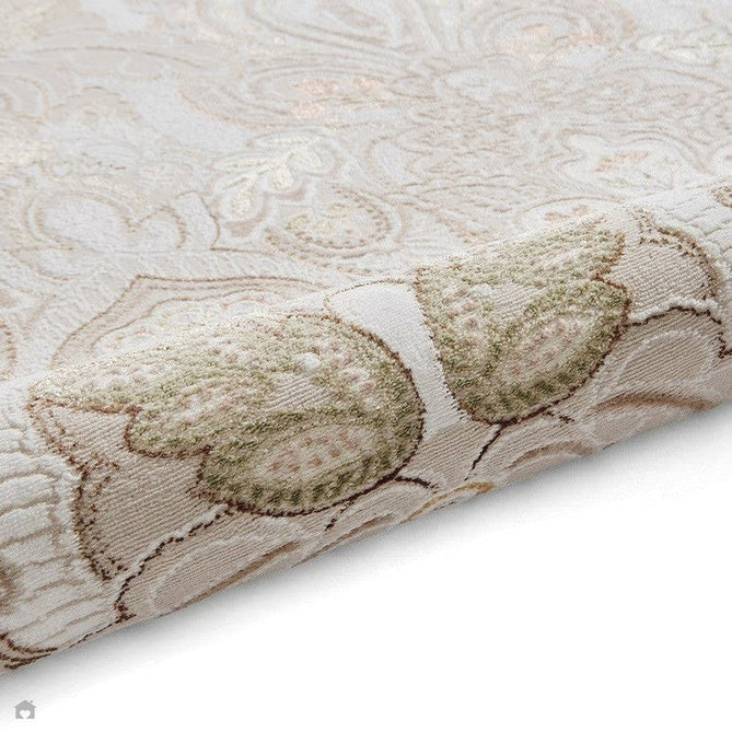 Laurence Llewelyn-Bowen Damask Modern Floral Ornate Abstract Border Metallic Shimmer Soft-Touch Smooth Textured Polyester Low Profile Short Pile Beige/Bronze/Blush/Terracotta Rug-Think Rugs-Rug Love - The Most Loved Rug Store