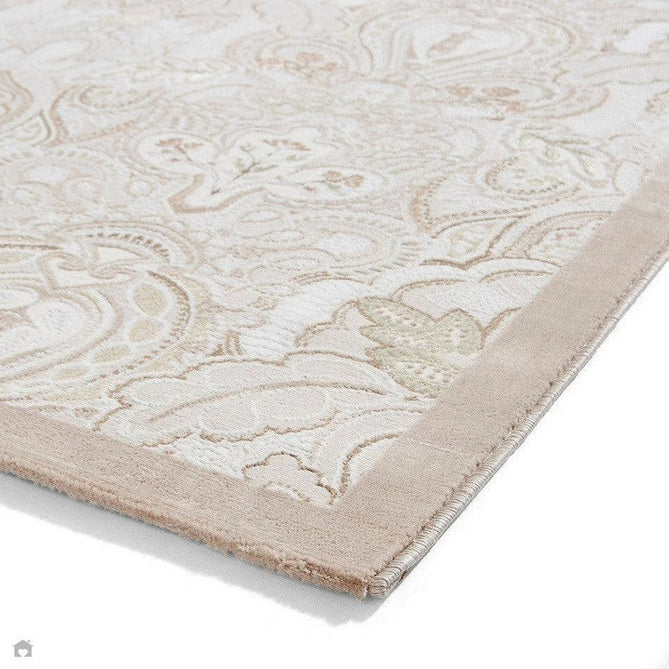 Laurence Llewelyn-Bowen Damask Modern Floral Ornate Abstract Border Metallic Shimmer Soft-Touch Smooth Textured Polyester Low Profile Short Pile Beige/Bronze/Blush/Terracotta Rug-Think Rugs-Rug Love - The Most Loved Rug Store