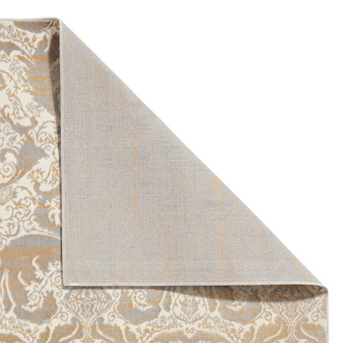 Laurence Llewelyn-Bowen Imperial Modern Floral Ornate Abstract Metallic Shimmer Hi-Lo Textured Soft-Touch Polyester Low Profile Short Pile Gold Rug-Think Rugs-Rug Love - The Most Loved Rug Store
