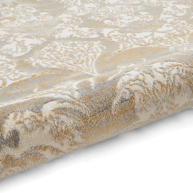 Laurence Llewelyn-Bowen Imperial Modern Floral Ornate Abstract Metallic Shimmer Hi-Lo Textured Soft-Touch Polyester Low Profile Short Pile Gold Rug-Think Rugs-Rug Love - The Most Loved Rug Store
