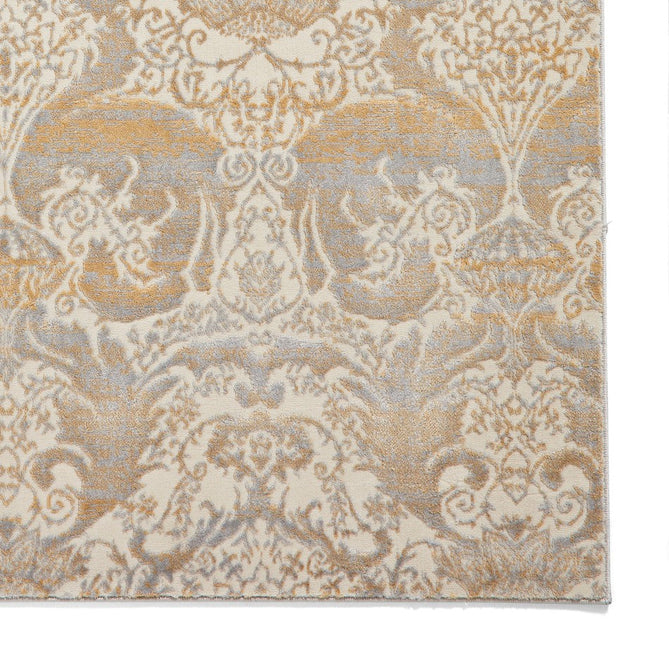 Laurence Llewelyn-Bowen Imperial Modern Floral Ornate Abstract Metallic Shimmer Hi-Lo Textured Soft-Touch Polyester Low Profile Short Pile Gold Rug-Think Rugs-Rug Love - The Most Loved Rug Store