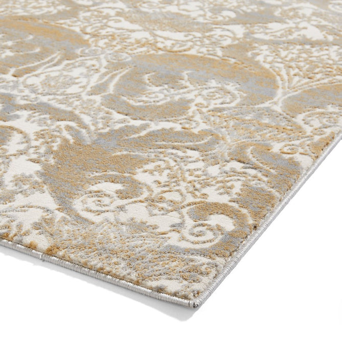 Laurence Llewelyn-Bowen Imperial Modern Floral Ornate Abstract Metallic Shimmer Hi-Lo Textured Soft-Touch Polyester Low Profile Short Pile Gold Rug-Think Rugs-Rug Love - The Most Loved Rug Store
