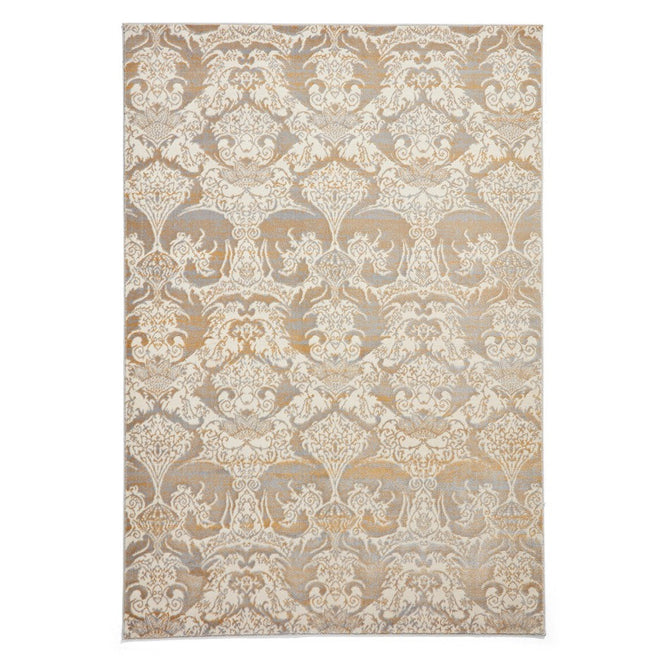 Laurence Llewelyn-Bowen Imperial Modern Floral Ornate Abstract Metallic Shimmer Hi-Lo Textured Soft-Touch Polyester Low Profile Short Pile Gold Rug-Think Rugs-Rug Love - The Most Loved Rug Store