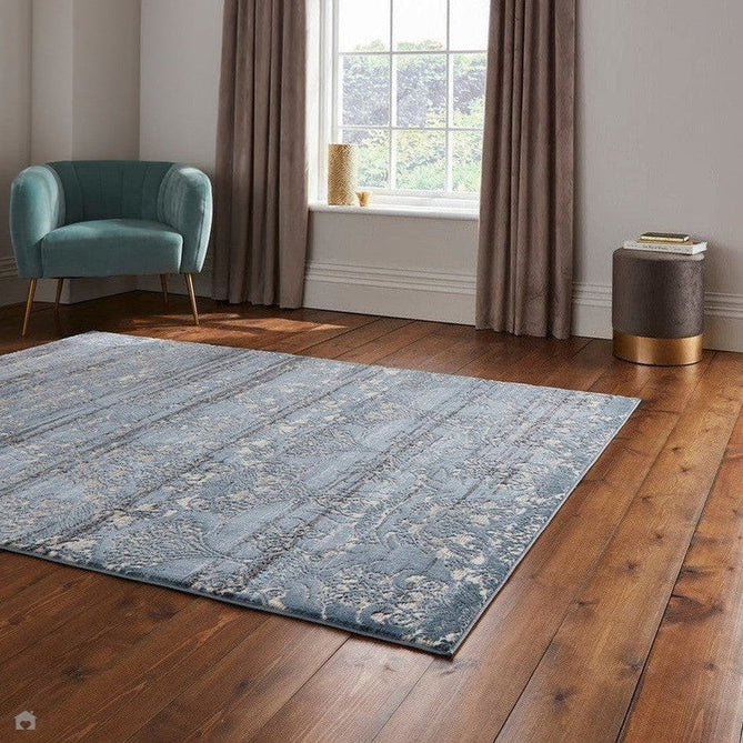 Laurence Llewelyn-Bowen Imperial Modern Floral Ornate Abstract Metallic Shimmer Hi-Lo Textured Soft-Touch Polyester Low Profile Short Pile Midnight Rug-Think Rugs-Rug Love - The Most Loved Rug Store
