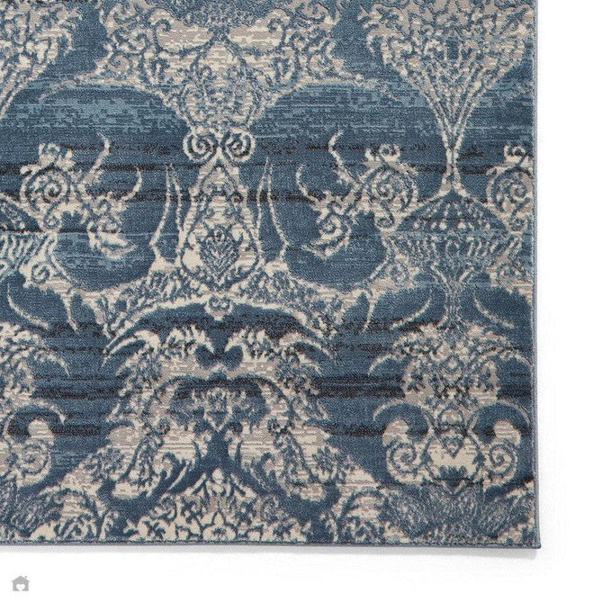 Laurence Llewelyn-Bowen Imperial Modern Floral Ornate Abstract Metallic Shimmer Hi-Lo Textured Soft-Touch Polyester Low Profile Short Pile Midnight Rug-Think Rugs-Rug Love - The Most Loved Rug Store