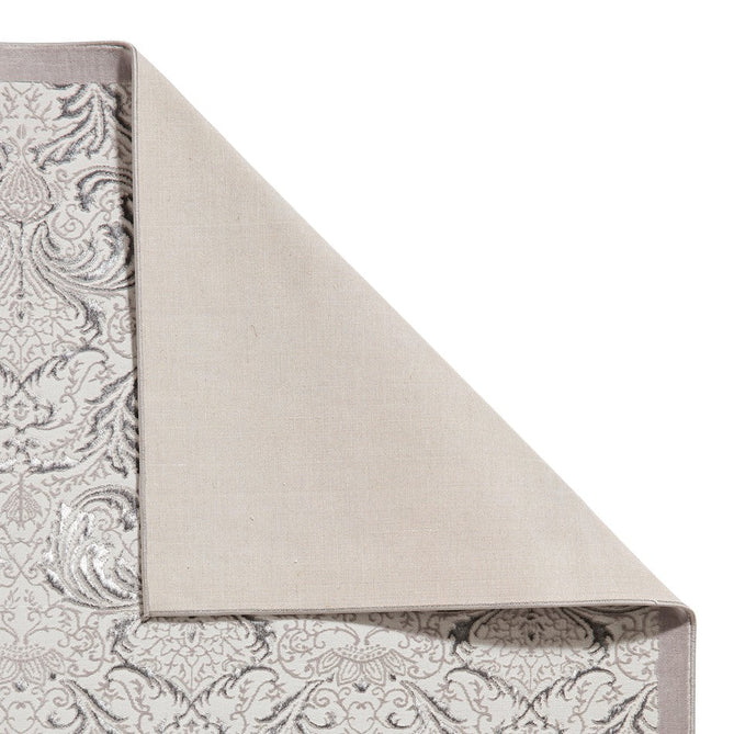 Laurence Llewelyn-Bowen Imperial Modern Floral Ornate Abstract Metallic Shimmer Hi-Lo Textured Soft-Touch Polyester Low Profile Short Pile Silver Rug-Think Rugs-Rug Love - The Most Loved Rug Store