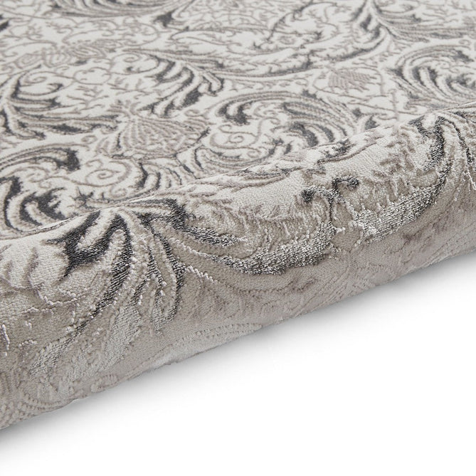 Laurence Llewelyn-Bowen Imperial Modern Floral Ornate Abstract Metallic Shimmer Hi-Lo Textured Soft-Touch Polyester Low Profile Short Pile Silver Rug-Think Rugs-Rug Love - The Most Loved Rug Store