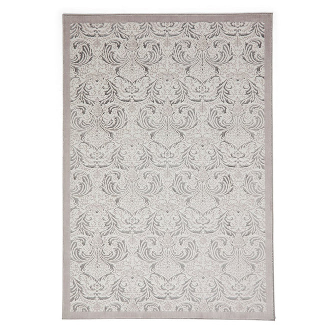 Laurence Llewelyn-Bowen Imperial Modern Floral Ornate Abstract Metallic Shimmer Hi-Lo Textured Soft-Touch Polyester Low Profile Short Pile Silver Rug-Think Rugs-Rug Love - The Most Loved Rug Store