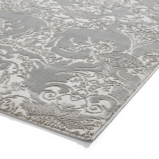 Laurence Llewelyn-Bowen Imperial Modern Floral Ornate Abstract Metallic Shimmer Hi-Lo Textured Soft-Touch Polyester Low Profile Short Pile Slate Rug-Think Rugs-Rug Love - The Most Loved Rug Store