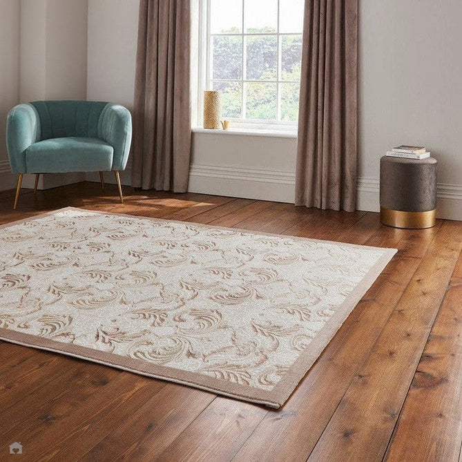 Laurence Llewelyn-Bowen Imperial Modern Floral Ornate Abstract Metallic Shimmer Soft-Touch Smooth Textured Polyester Short Pile Beige/Bronze/Blush/Terracotta Rug-Think Rugs-Rug Love - The Most Loved Rug Store