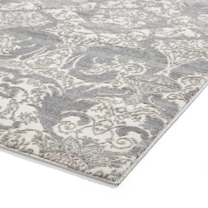 Laurence Llewelyn-Bowen Imperial Modern Floral Ornate Abstract Metallic Shimmer Soft-Touch Smooth Textured Polyester Short Pile Cool Grey/Charcoal Grey/Ivory Rug-Think Rugs-Rug Love - The Most Loved Rug Store