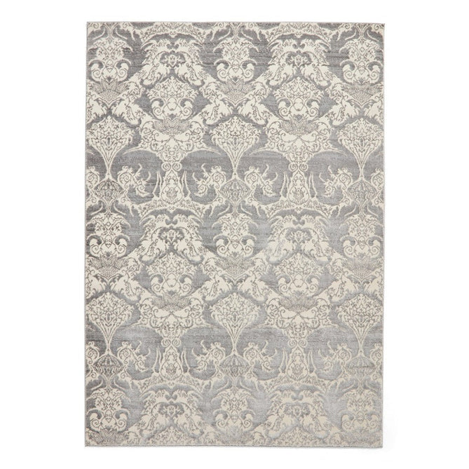 Laurence Llewelyn-Bowen Imperial Modern Floral Ornate Abstract Metallic Shimmer Soft-Touch Smooth Textured Polyester Short Pile Cool Grey/Charcoal Grey/Ivory Rug-Think Rugs-Rug Love - The Most Loved Rug Store