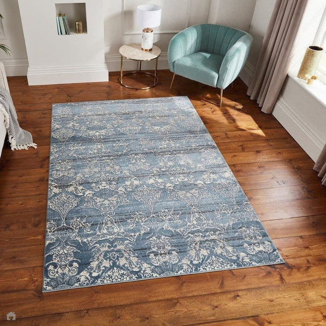 Laurence Llewelyn-Bowen Imperial Modern Floral Ornate Abstract Metallic Shimmer Soft-Touch Smooth Textured Polyester Short Pile Midnight Blue Rug-Think Rugs-Rug Love - The Most Loved Rug Store