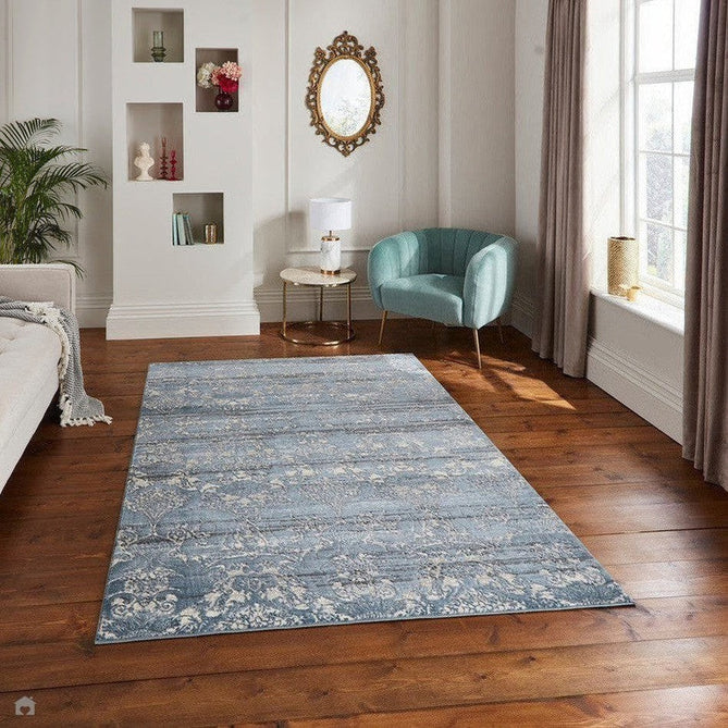Laurence Llewelyn-Bowen Imperial Modern Floral Ornate Abstract Metallic Shimmer Soft-Touch Smooth Textured Polyester Short Pile Midnight Blue Rug-Think Rugs-Rug Love - The Most Loved Rug Store