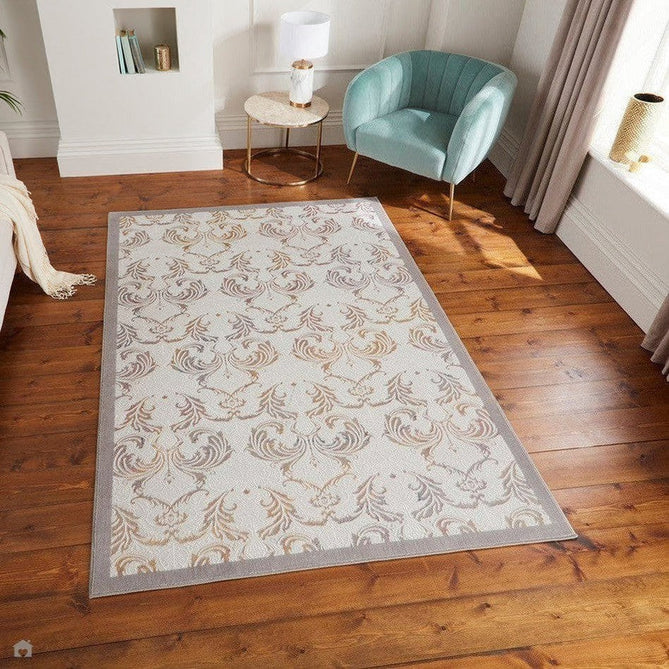 Laurence Llewelyn-Bowen Imperial Modern Floral Ornate Abstract Metallic Shimmer Soft-Touch Smooth Textured Polyester Short Pile Pearl Grey/Silver Rug-Think Rugs-Rug Love - The Most Loved Rug Store