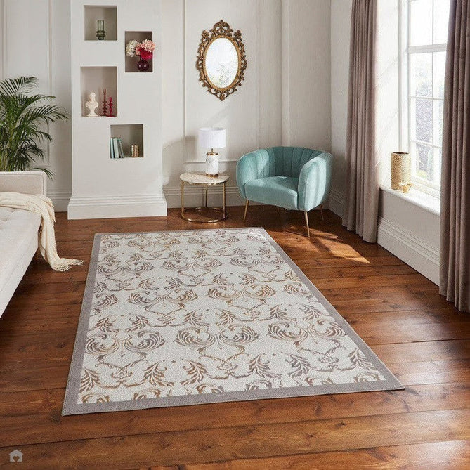 Laurence Llewelyn-Bowen Imperial Modern Floral Ornate Abstract Metallic Shimmer Soft-Touch Smooth Textured Polyester Short Pile Pearl Grey/Silver Rug-Think Rugs-Rug Love - The Most Loved Rug Store