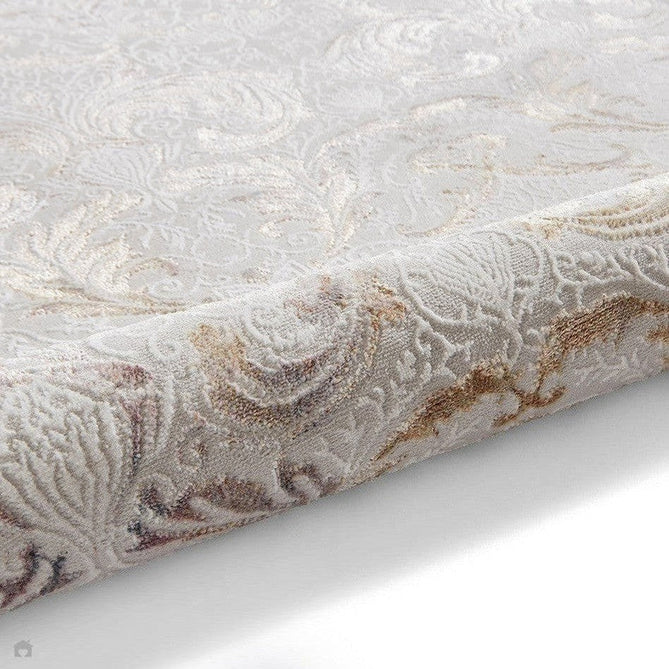 Laurence Llewelyn-Bowen Imperial Modern Floral Ornate Abstract Metallic Shimmer Soft-Touch Smooth Textured Polyester Short Pile Pearl Grey/Silver Rug-Think Rugs-Rug Love - The Most Loved Rug Store