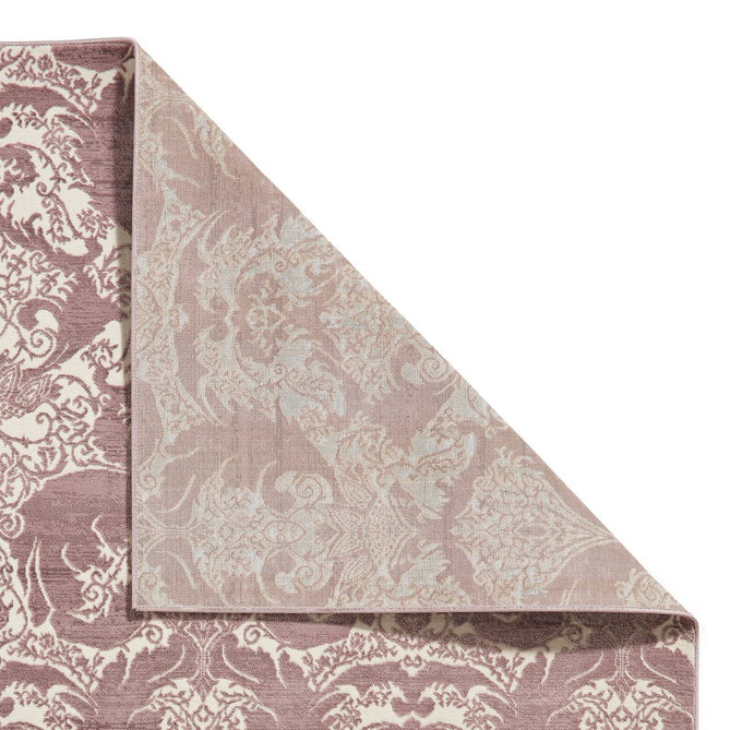 Laurence Llewelyn-Bowen Imperial Modern Floral Ornate Abstract Metallic Shimmer Soft-Touch Smooth Textured Polyester Short Pile Rich Wine/Deep Mauve/Ivory Rug-Think Rugs-Rug Love - The Most Loved Rug Store