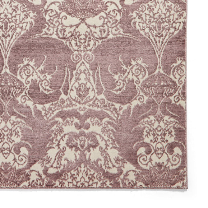 Laurence Llewelyn-Bowen Imperial Modern Floral Ornate Abstract Metallic Shimmer Soft-Touch Smooth Textured Polyester Short Pile Rich Wine/Deep Mauve/Ivory Rug-Think Rugs-Rug Love - The Most Loved Rug Store