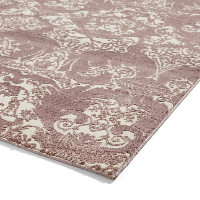 Laurence Llewelyn-Bowen Imperial Modern Floral Ornate Abstract Metallic Shimmer Soft-Touch Smooth Textured Polyester Short Pile Rich Wine/Deep Mauve/Ivory Rug-Think Rugs-Rug Love - The Most Loved Rug Store