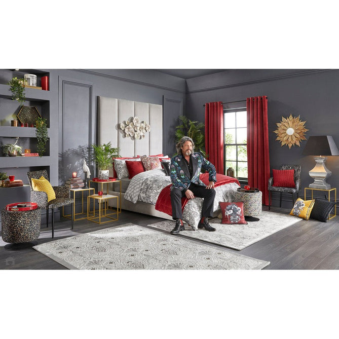 Laurence Llewelyn-Bowen Imperial Modern Floral Ornate Abstract Metallic Shimmer Soft-Touch Smooth Textured Polyester Short Pile Slate Grey/Charcoal Grey/Ivory Rug-Think Rugs-Rug Love - The Most Loved Rug Store