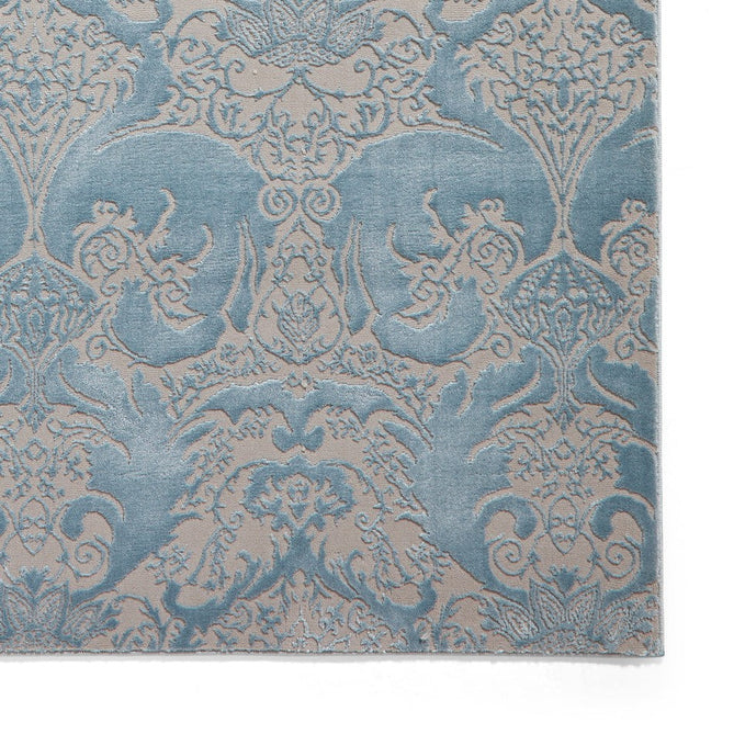 Laurence Llewelyn-Bowen Imperial Modern Floral Ornate Abstract Metallic Shimmer Soft-Touch Smooth Textured Polyester Short Pile Soft Blue/Sky Blue/Ivory Rug-Think Rugs-Rug Love - The Most Loved Rug Store