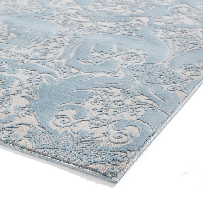 Laurence Llewelyn-Bowen Imperial Modern Floral Ornate Abstract Metallic Shimmer Soft-Touch Smooth Textured Polyester Short Pile Soft Blue/Sky Blue/Ivory Rug-Think Rugs-Rug Love - The Most Loved Rug Store
