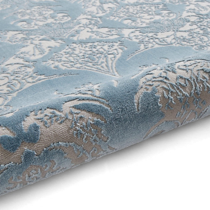 Laurence Llewelyn-Bowen Imperial Modern Floral Ornate Abstract Metallic Shimmer Soft-Touch Smooth Textured Polyester Short Pile Soft Blue/Sky Blue/Ivory Rug-Think Rugs-Rug Love - The Most Loved Rug Store