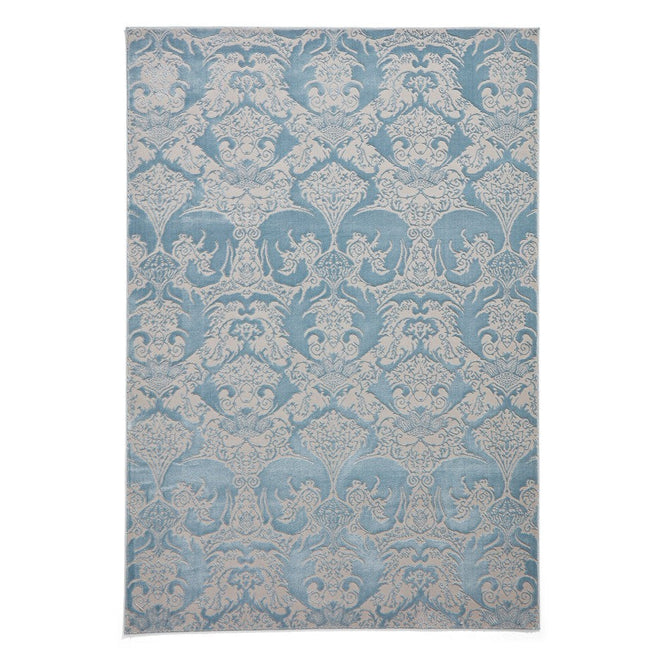 Laurence Llewelyn-Bowen Imperial Modern Floral Ornate Abstract Metallic Shimmer Soft-Touch Smooth Textured Polyester Short Pile Soft Blue/Sky Blue/Ivory Rug 120 x 170 cm
