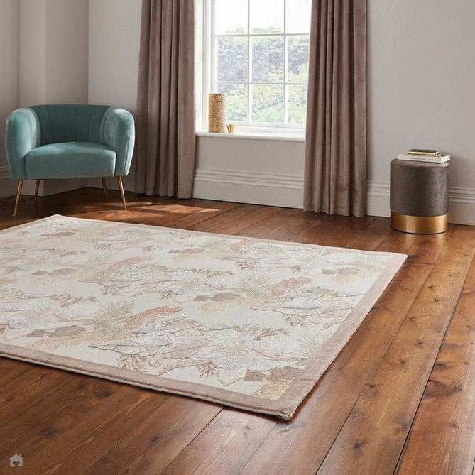 Laurence Llewelyn-Bowen Tropicana Modern Floral Ornate Abstract Border Metallic Shimmer Hi-Lo Textured Soft-Touch Polyester Low Profile Short Pile Bronze Rug-Think Rugs-Rug Love - The Most Loved Rug Store