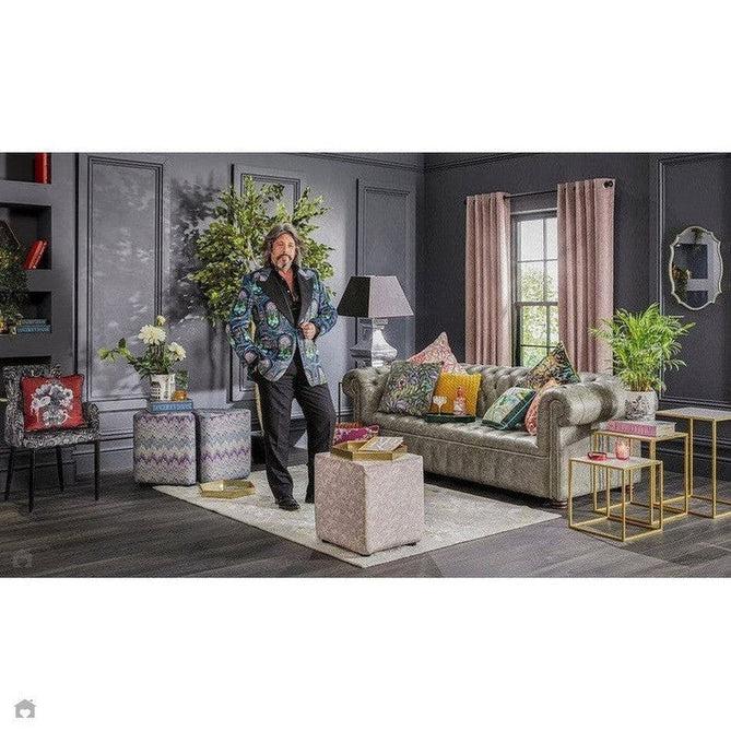 Laurence Llewelyn-Bowen Tropicana Modern Floral Ornate Abstract Border Metallic Shimmer Hi-Lo Textured Soft-Touch Polyester Low Profile Short Pile Pearl/Grey Rug-Think Rugs-Rug Love - The Most Loved Rug Store