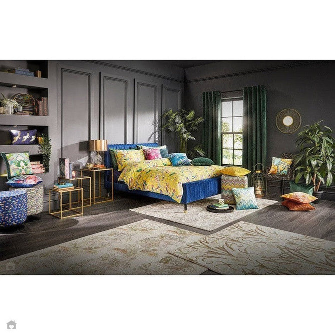 Laurence Llewelyn-Bowen Tropicana Modern Floral Ornate Abstract Border Metallic Shimmer Soft-Touch Smooth Textured Polyester Low Profile Short Pile Beige/Bronze Rug-Think Rugs-Rug Love - The Most Loved Rug Store