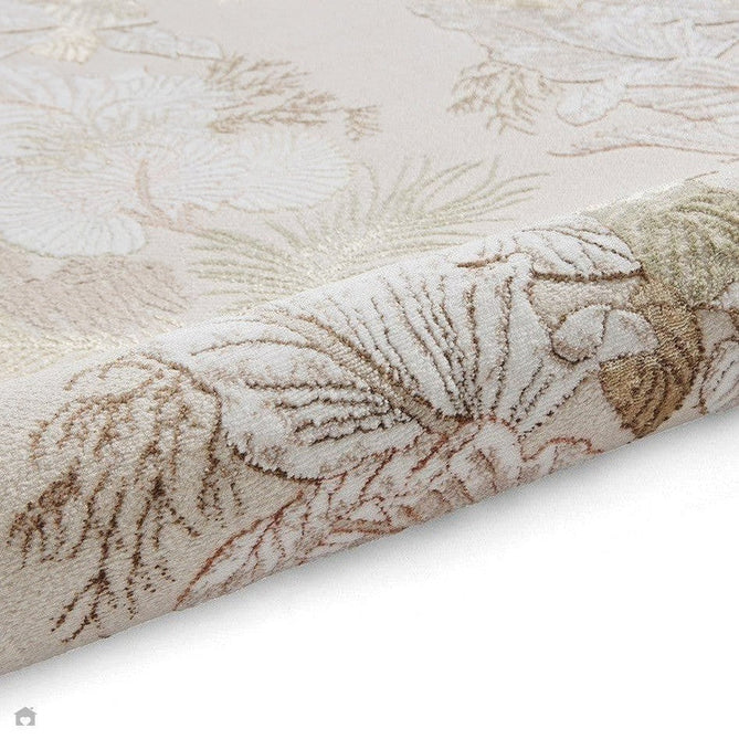 Laurence Llewelyn-Bowen Tropicana Modern Floral Ornate Abstract Border Metallic Shimmer Soft-Touch Smooth Textured Polyester Low Profile Short Pile Beige/Bronze Rug-Think Rugs-Rug Love - The Most Loved Rug Store